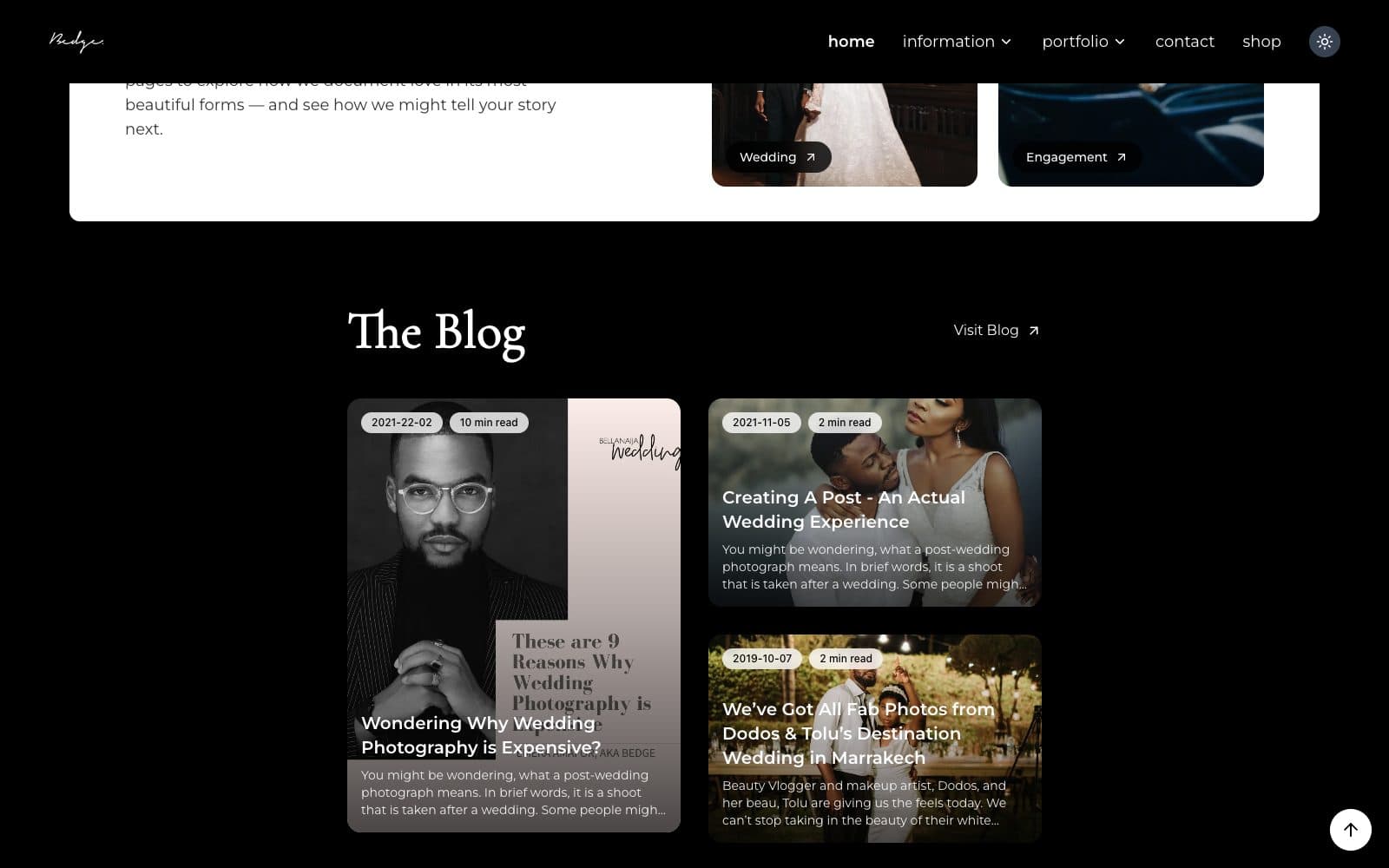 Bedge Pictures website, inner page 1