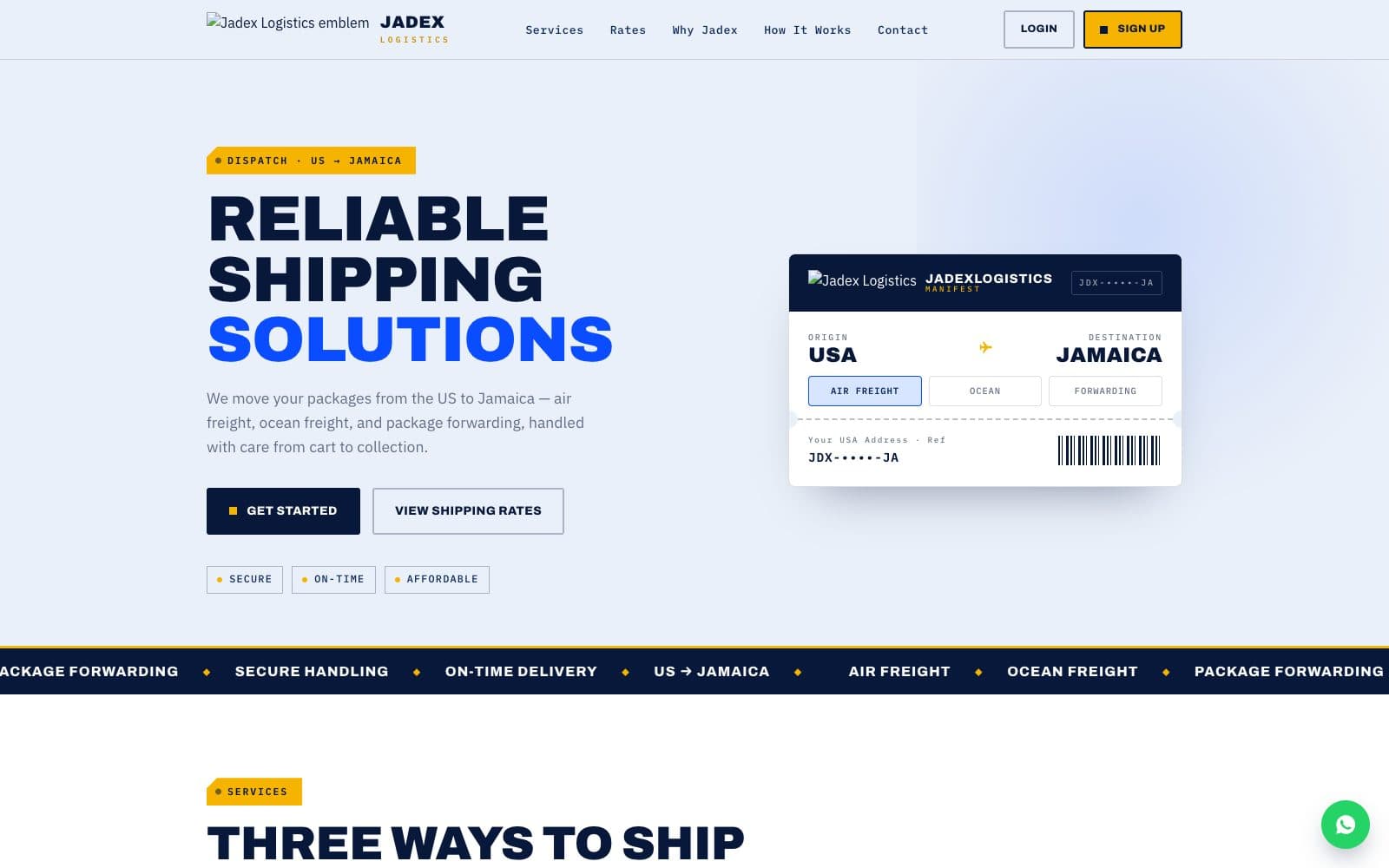 Jadex Logistics website