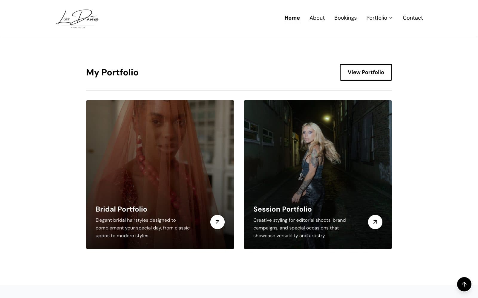 Lizz Davies website, inner page 2